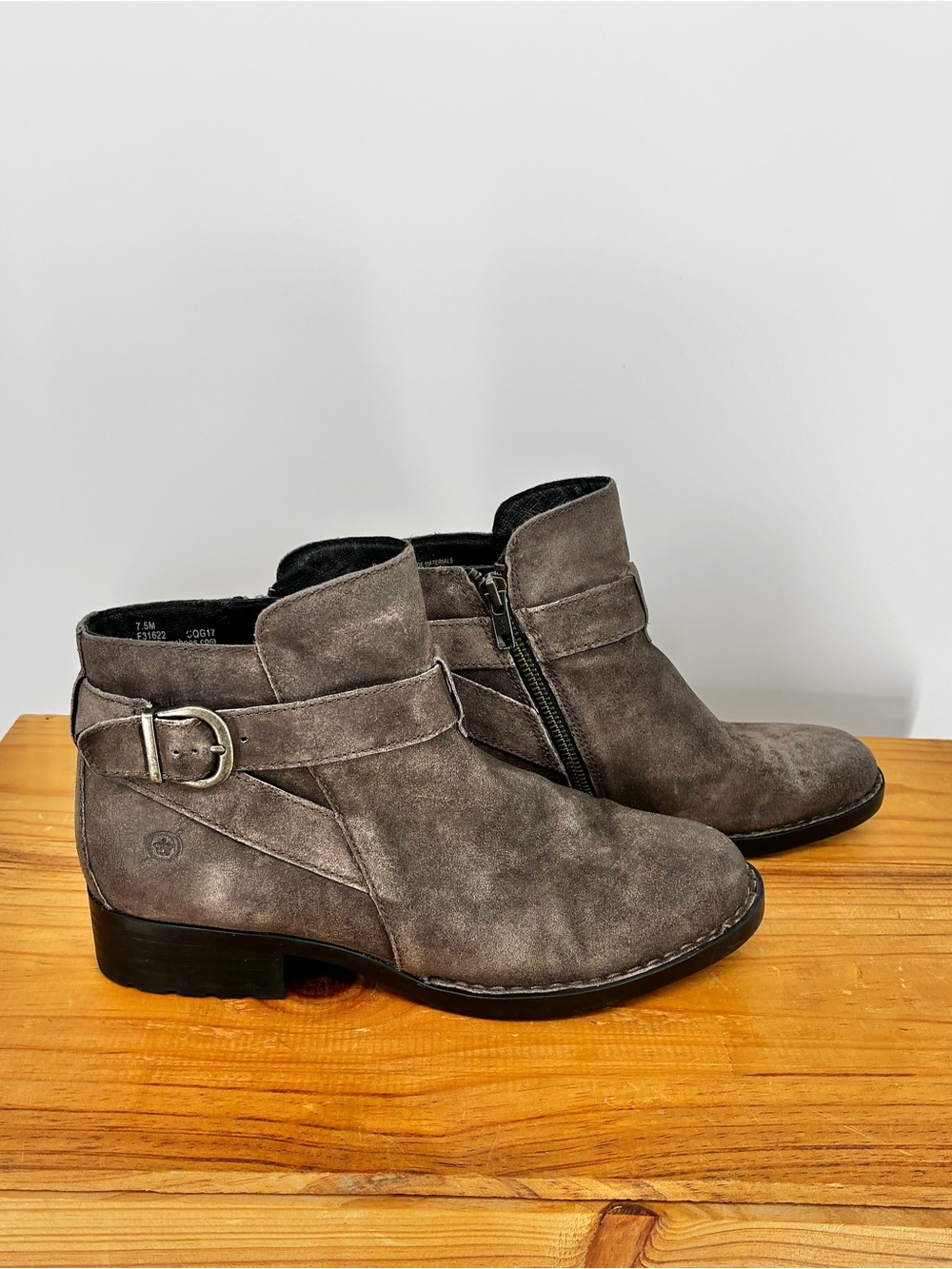 Born Jorgette Gray Nubuck Leather Buckle Ankle Booties Size 7.5 - Picture 13 of 14